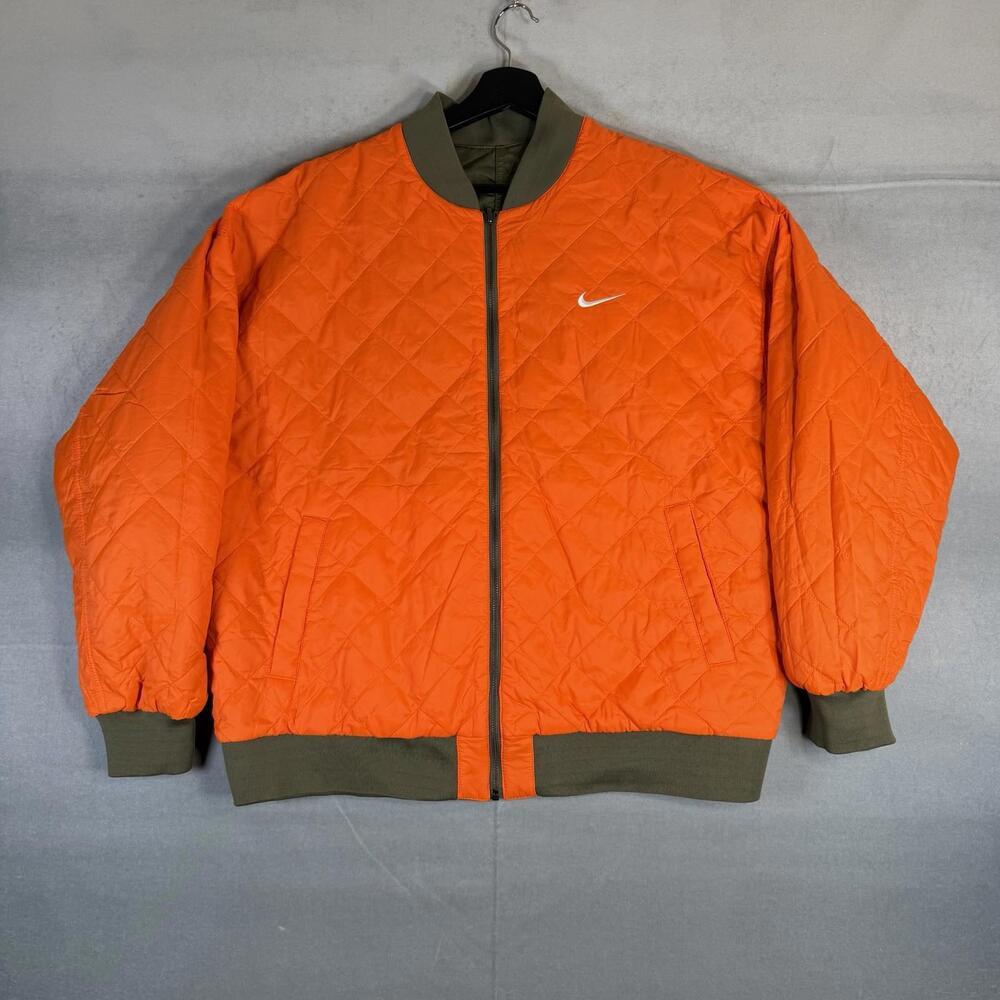 Nike Sportswear Reversible Varsity Bomber Jacket Womens XL Green Orange Quilted - Picture 3 of 11